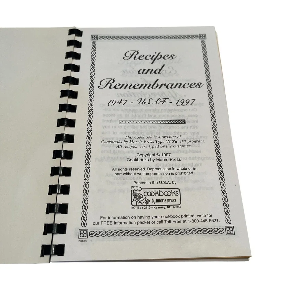 Vintage Spiral US Air Force 50 Anniversary Recipes & Remembrances CookBook 1997
